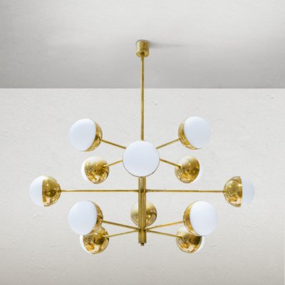 Mid-Century Italian Vidrio Opaline and Brass Chandelier-WLO-2035378