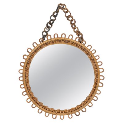 Mid-Century Italian Wall Mirror in Rattan and Bamboo with Chain, 1960s-LYQ-1327381