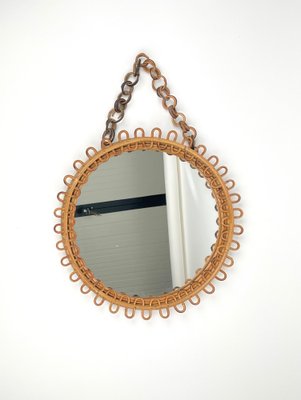 Mid-Century Italian Wall Mirror in Rattan and Bamboo with Chain, 1960s-LYQ-1327381