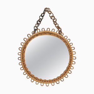 Mid-Century Italian Wall Mirror in Rattan and Bamboo with Chain, 1960s-LYQ-1327381