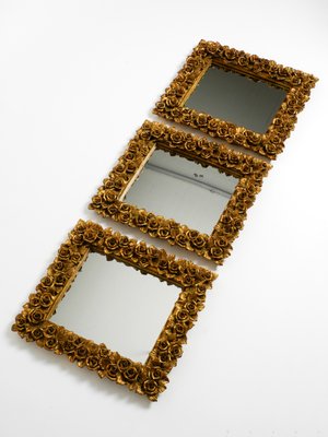 Mid-Century Italian Wall Mirrors with Gilded Frames Decorated with Roses, 1950s, Set of 3-RR-1440935