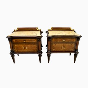 Mid-Century Italian Walnut and Marble Nightstands, 1940s, Set of 2-FER-709375