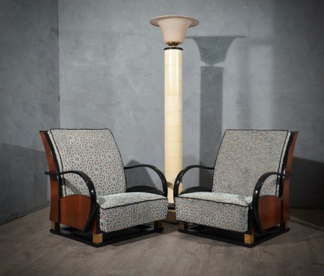 Mid-Century Italian Walnut, Brass and Velvet Armchairs, 1940, Set of 2-UH-1065471