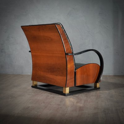 Mid-Century Italian Walnut, Brass and Velvet Armchairs, 1940, Set of 2-UH-1065471