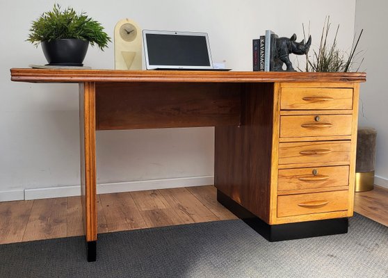 Mid-Century Italian Walnut & Brass Desk, 1960s-EUP-1349259