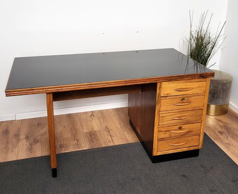 Mid-Century Italian Walnut & Brass Desk, 1960s-EUP-1349259