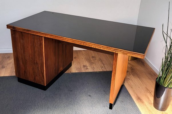 Mid-Century Italian Walnut & Brass Desk, 1960s-EUP-1349259