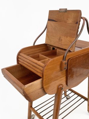 Mid-Century Italian Walnut & Brass Work Table with Wheels, 1940s-JDR-1126005