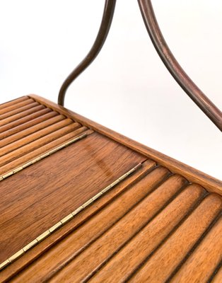 Mid-Century Italian Walnut & Brass Work Table with Wheels, 1940s-JDR-1126005