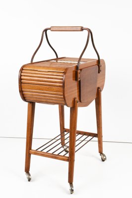 Mid-Century Italian Walnut & Brass Work Table with Wheels, 1940s-JDR-1126005