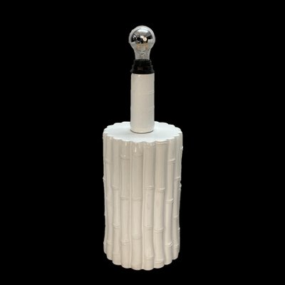 Mid-Century Italian White Ceramic and Faux Bamboo Table Lamp by Tommaso Barbi, 1970s-JDR-1125464