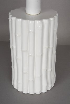 Mid-Century Italian White Ceramic and Faux Bamboo Table Lamp by Tommaso Barbi, 1970s-JDR-1125464