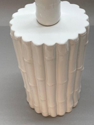 Mid-Century Italian White Ceramic and Faux Bamboo Table Lamp by Tommaso Barbi, 1970s-JDR-1125464