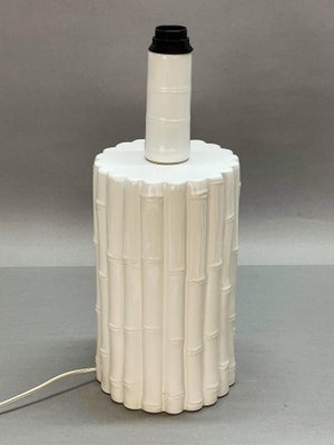 Mid-Century Italian White Ceramic and Faux Bamboo Table Lamp by Tommaso Barbi, 1970s-JDR-1125464