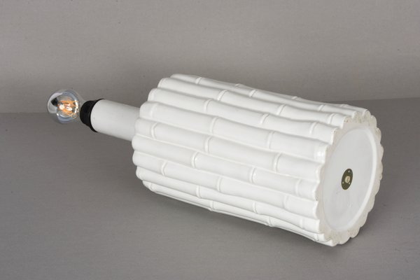 Mid-Century Italian White Ceramic and Faux Bamboo Table Lamp by Tommaso Barbi, 1970s-JDR-1125464