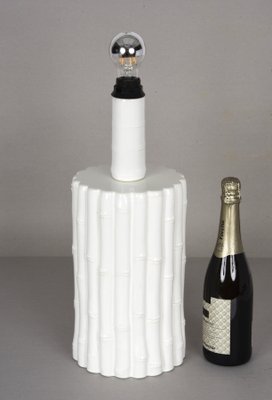 Mid-Century Italian White Ceramic and Faux Bamboo Table Lamp by Tommaso Barbi, 1970s-JDR-1125464