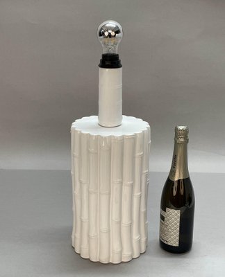 Mid-Century Italian White Ceramic and Faux Bamboo Table Lamp by Tommaso Barbi, 1970s-JDR-1125464