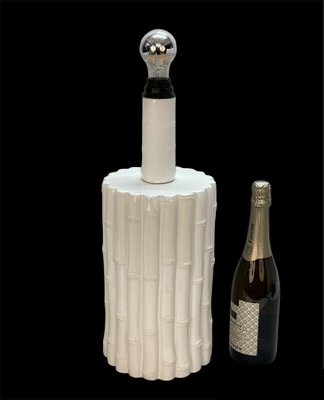 Mid-Century Italian White Ceramic and Faux Bamboo Table Lamp by Tommaso Barbi, 1970s-JDR-1125464