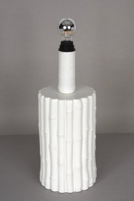 Mid-Century Italian White Ceramic and Faux Bamboo Table Lamp by Tommaso Barbi, 1970s-JDR-1125464