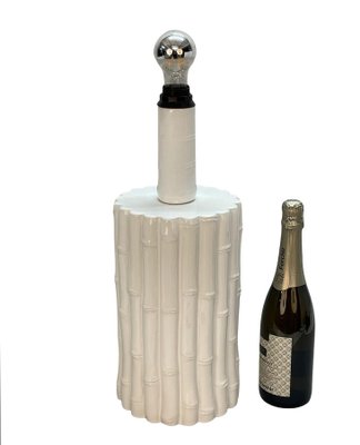 Mid-Century Italian White Ceramic and Faux Bamboo Table Lamp by Tommaso Barbi, 1970s-JDR-1125464