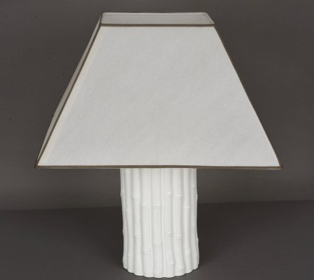 Mid-Century Italian White Ceramic and Faux Bamboo Table Lamp by Tommaso Barbi, 1970s-JDR-1125464