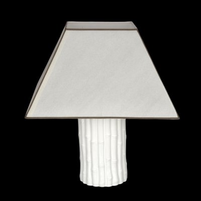 Mid-Century Italian White Ceramic and Faux Bamboo Table Lamp by Tommaso Barbi, 1970s-JDR-1125464