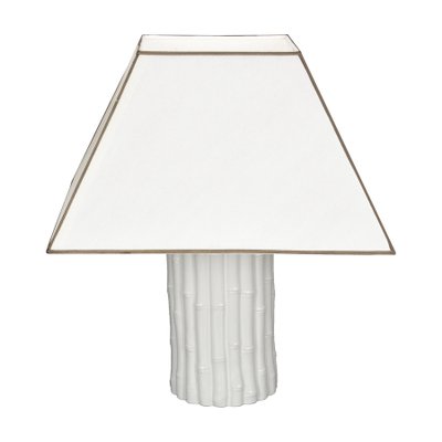 Mid-Century Italian White Ceramic and Faux Bamboo Table Lamp by Tommaso Barbi, 1970s-JDR-1125464