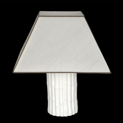 Mid-Century Italian White Ceramic and Faux Bamboo Table Lamp by Tommaso Barbi, 1970s-JDR-1125464