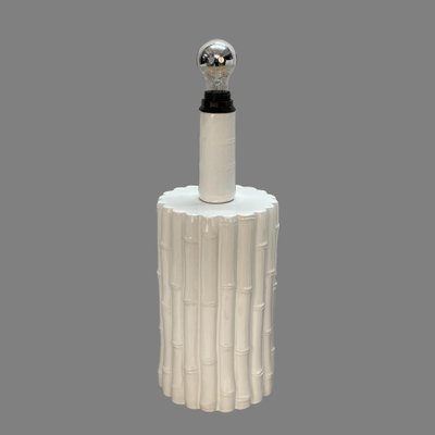 Mid-Century Italian White Ceramic and Faux Bamboo Table Lamp by Tommaso Barbi, 1970s-JDR-1125464