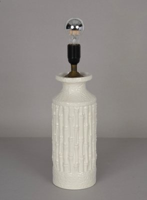 Mid-Century Italian White Ceramic & Faux Bamboo Table Lamp by Tommaso Barbi, 1970s-JDR-1125390