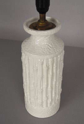 Mid-Century Italian White Ceramic & Faux Bamboo Table Lamp by Tommaso Barbi, 1970s-JDR-1125390