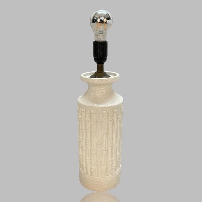 Mid-Century Italian White Ceramic & Faux Bamboo Table Lamp by Tommaso Barbi, 1970s-JDR-1125390