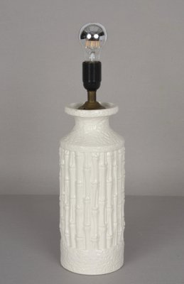 Mid-Century Italian White Ceramic & Faux Bamboo Table Lamp by Tommaso Barbi, 1970s-JDR-1125390