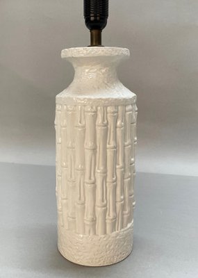 Mid-Century Italian White Ceramic & Faux Bamboo Table Lamp by Tommaso Barbi, 1970s-JDR-1125390