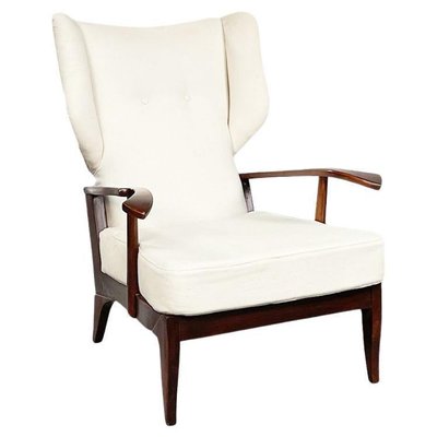 Mid-Century Italian White Fabric & Wooden Armchair by Paolo Buffa, 1950s-GDD-1195109