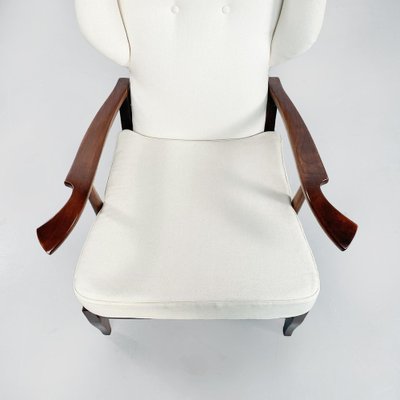 Mid-Century Italian White Fabric & Wooden Armchair by Paolo Buffa, 1950s-GDD-1195109