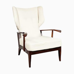 Mid-Century Italian White Fabric & Wooden Armchair by Paolo Buffa, 1950s-GDD-1195109