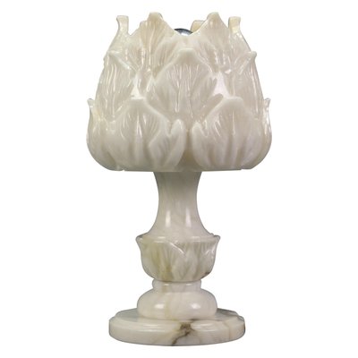 Mid-Century Italian White Flower Alabaster Table Lamp, 1950s-KEG-1292490