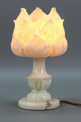 Mid-Century Italian White Flower Alabaster Table Lamp, 1950s-KEG-1292490