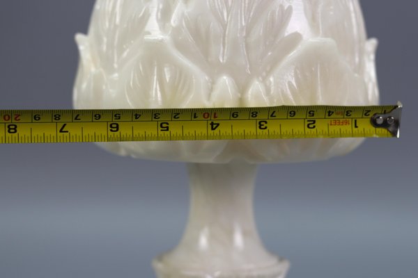 Mid-Century Italian White Flower Alabaster Table Lamp, 1950s-KEG-1292490