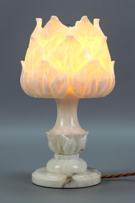 Mid-Century Italian White Flower Alabaster Table Lamp, 1950s-KEG-1292490