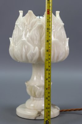 Mid-Century Italian White Flower Alabaster Table Lamp, 1950s-KEG-1292490