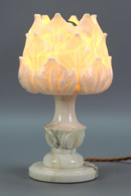 Mid-Century Italian White Flower Alabaster Table Lamp, 1950s-KEG-1292490