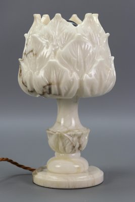 Mid-Century Italian White Flower Alabaster Table Lamp, 1950s-KEG-1292490