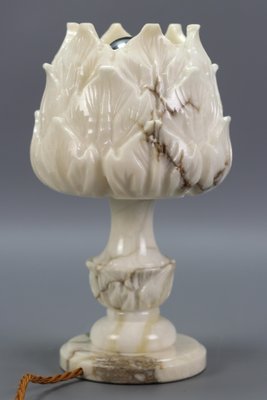 Mid-Century Italian White Flower Alabaster Table Lamp, 1950s-KEG-1292490