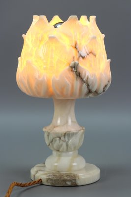 Mid-Century Italian White Flower Alabaster Table Lamp, 1950s-KEG-1292490