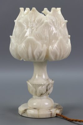 Mid-Century Italian White Flower Alabaster Table Lamp, 1950s-KEG-1292490