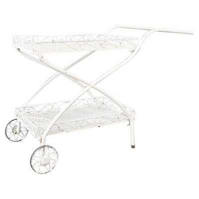 Mid-Century Italian White Iron Garden Cart With Openwork Curls, 1960s-GDD-1274854