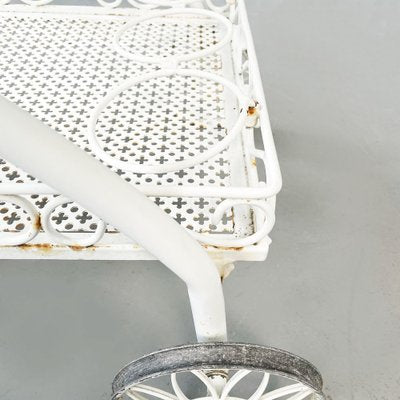 Mid-Century Italian White Iron Garden Cart With Openwork Curls, 1960s-GDD-1274854