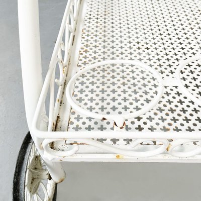 Mid-Century Italian White Iron Garden Cart With Openwork Curls, 1960s-GDD-1274854